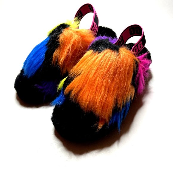 NWOB UGG Fluff Yeah Party Spots Slide Sandals Size 6 Multicolor Sheepskin - Picture 3 of 8
